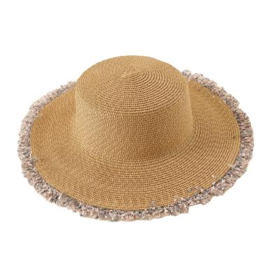 China Fancy Cute Adjustable Panama Straw Hat For Women Wide Brim Design Packable Cotton SunProof Colorful Beach Hat Wrap Fedora Hat For Summer for sale