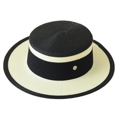 China Hot Classic Adjustable Braided Straight Hat Wide Straw Hat Two Tone Solid Color Design Women Brim Sun Proof Travel Beach Hat for sale