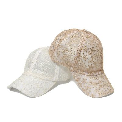 China Elegant Women's Lace Sports Baseball Caps 6panel Design Nets Hat Gold Snapback Hollow-carved Hats & Hats for sale