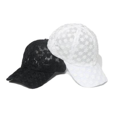 China COMMON Wholesale Fashionable White Baseball Cap Lace Nets Hat Women 6 Panel Breathable Snap Back Sports Baseball Caps For Outdoor Sun Visor Hats for sale