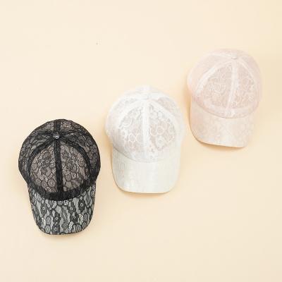 China breathable & Stylish waterproof lace hat for lady snapback 6 panel decoration hollow-cut design breathable curved brim lace baseball cap for sale