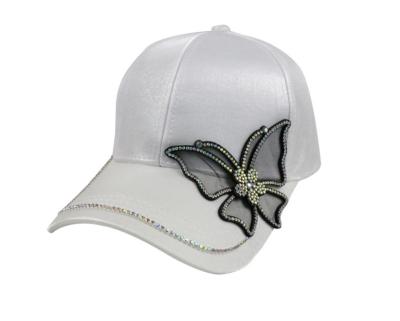 China breathable & Fashion Waterproof Baseball Cap With Butterfly Design Beaded Adjustable Buckle Outer Hat For Women Customized Logo Sports Hat for sale