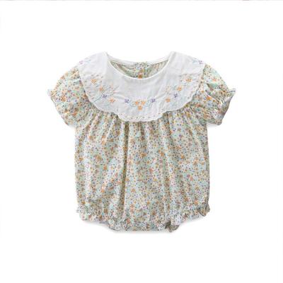 China 100% Cotton Babies Rompers Flower Embroidery Puff Sleeve Boutique Romper Newborn Floral Infant Clothes for sale