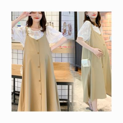 China New Breathable Maternity Dress 2 Piece Summer Coat Vest Clothes For Pregnant Women Maternity Skirt Matern Dress for sale