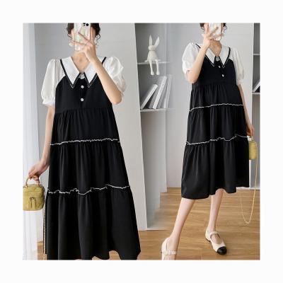 China New Fashion Breathable Stitched Lapel Short Sleeves For Pregnancy Dress Maternity Skirt Nursing Maternity Dress for sale