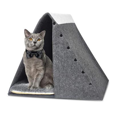 China Factory Wholesale Indoor Travel Folding Felt Pet House Cat Cave Soft Warm Bed Detachable Cave Sleeping Bed for sale