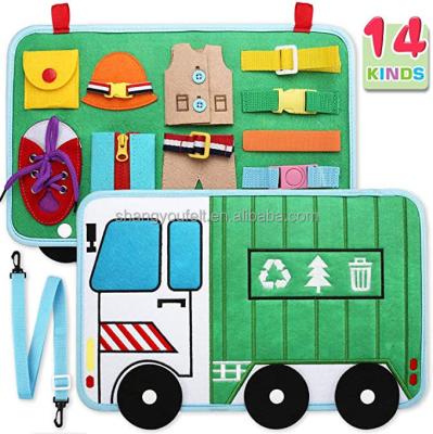 China Felt Busy Tips for Toddlers 14 in 1 Montessori Sensory Toys Tips Active Garbage Truck Style Learning Toys for sale