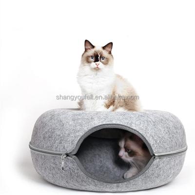 China Viable Stored Cat Cave Nest Pet Tunnel Cat Tunnel Pet Bed House Basket Felt Funny Round Type Egg Nest for sale