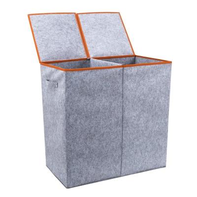 China Sustainable Large Double Laundry Hamper With Lids Dirty Folding Laundry Hamper Tall Home Sorter (Grey) for sale