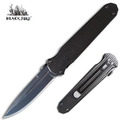 China Aluminum handle with belt clip one hand unlocking tactical knife in black blade and aluminum handle for outdoor hunting, camping and hiking for sale