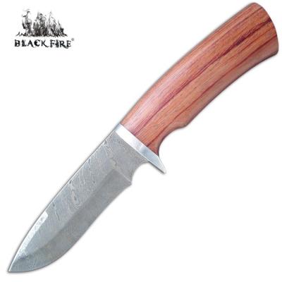 China 420 HC Etched Engraving Damascus Style Fixed Blade Bowie Knife With Wood Handle And Safety Guard For Outdoor Camping And Hiking for sale