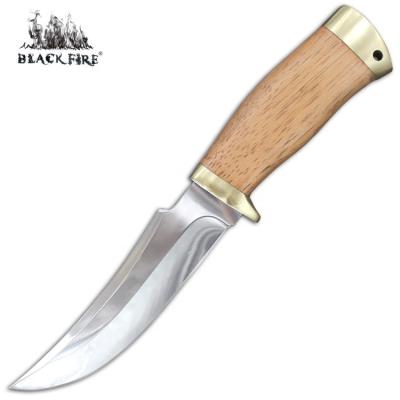 China 420 HC fixed blade hunting knife with Staple point blade and solid brass safety guarded wood handle for bushcraft for sale