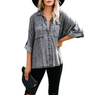 China 2020 spring summer lady fashion casual long sleeve jeans shirts women anti-shrink stripes denim shirts for sale