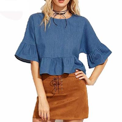 China 2021 New Design Fashion Breathable Stylish Ladies Denim Jeans Women's Casual Blouse for sale