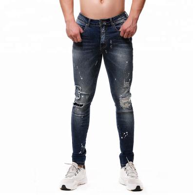 China Color Fade Proof High Quality Men's Stretch Jeans Dark Blue Skinny Man's Fashion Dirty Wash Jeans Factory / Men's Jeans for sale