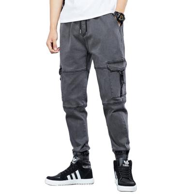 China 2020 Fashion Breathable Loose Straight Elastic Waist Harem Denim Pants Side Pocket Men Cargo Pants Custom for sale