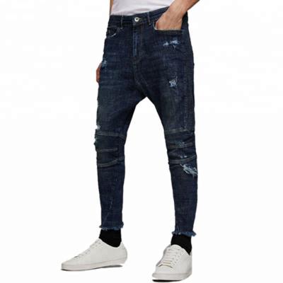 China New Arrival Breathable Denim Pants Biker Style Stretch Mens Dark Blue Jeans for sale