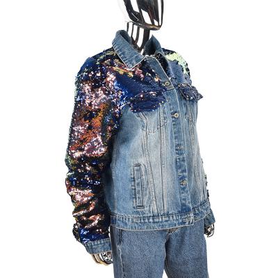 China Custom Wholesale Sequin Button Women Denim Jacket Regular Jacket Breathable for sale