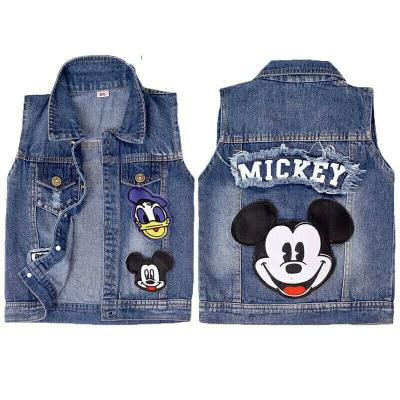 China Wholesale Cheap Breathable Children's Cartoon Decal Sleeveless Jeans Invest Kids Denim Jacket for sale