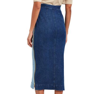 China Plus Size Two Tone Latest Long Denim Skirt Women Fabric 2021 Design Maxi Jeans Women Skirt for sale