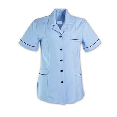 China restaurant & Bar Staff Black Cleaning Uniform Uniform For Worker Housekeeping Cleaning Tunic With White Trim for sale