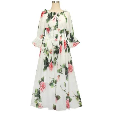 China Sexy Wide And Long Print Chiffon Place Party Female Sexy Casual Evening Dress for sale