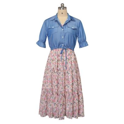 China Sustainable Dresses Women Lady New Foreign Trade Market Denim Jacket With Small Floral Summer Classy Dinner Dresses for sale