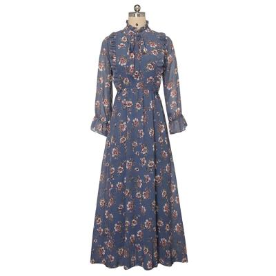 China Fashion Shirt Dress Solid Floral Long Sleeve Elegant Print Long Sleeve Dress Viable Comfort for sale