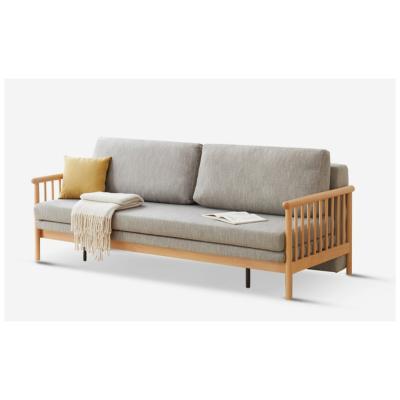 China Small Double Foldable Nordic Beech Living Room Removable Cover Sofa Bed Solid Wood Multifunctional Sofa for sale