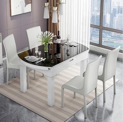 China Adjustable (Height) Dining Modern Tempered Glass Solid Wood Folding Dining Table Chair Furniture Square Round Flexible Dual Function Folding Table for sale