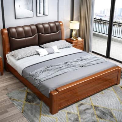 China Solid Wood Wedding Bed Furniture Chinese Walnut Single Storage Bed Large Leather Bed for sale