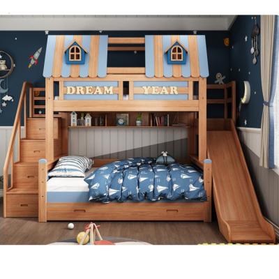 China Modern Children's Full Real Solid Wood With Slide Bunk Bed Boys Girls Bed Multifunctional Children Wooden Beds for sale