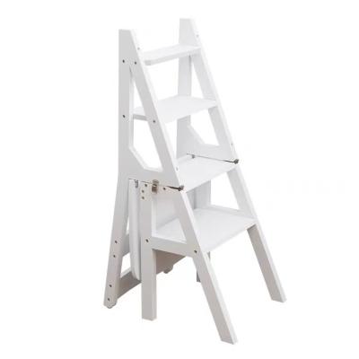 China Multifunctional Folding Ladders Convertible Bamboo Step 4 Layers Ladder Chair for Warehouse and Library for sale