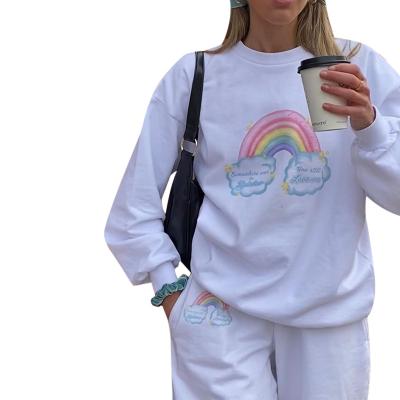 China Wholesale High Quality Anti Shrink Rainbow Graffiti Pattern Casual Autumn Women's Long Sleeve Pullover for sale