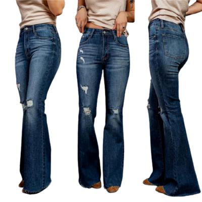 China Breathable Hot Sale Ladies Jeans Fashion Retro High-waist Stretch Hole Rocket Jeans for sale