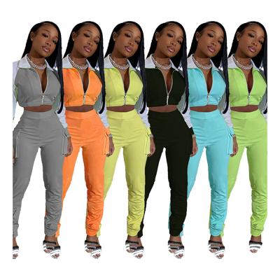 China Autumn Sale Women's Casual Bright Stripe Sports Two-Piece Color Matching Pocket Hot QUICK DRY Amazon Sexy Trouser Sweatsuit for sale