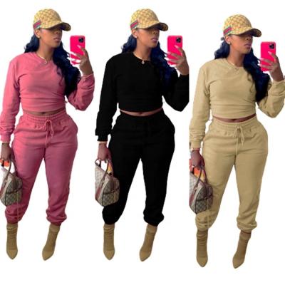 China 2022 Autumn Solid Color Drawstring Breathable Women's Clothing Two Piece Pants Set Women for sale