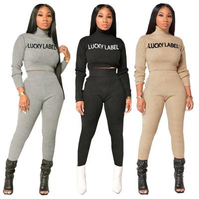 China 2022 Hot Selling Women's Sweater High Neck High Neck Clothing Upper Women's Breathable Pants And Trousers Set for sale