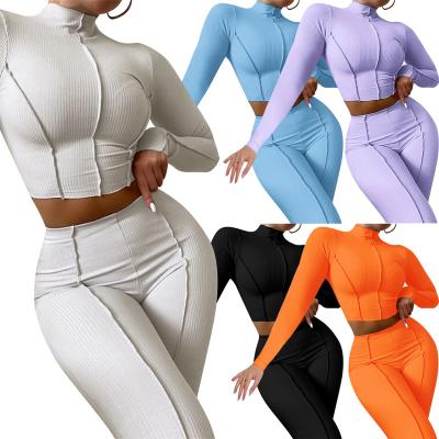 China 2022 new QUICK DRY two piece set high neck solid color slim mid rise ladies sportswear for sale