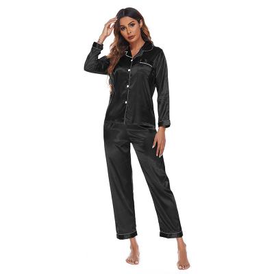 China QUICK DRY Luxury Women Satin Solid V-Neck Button Down Comfortable Breathable Satin Pajamas Set for sale