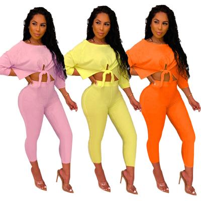 China 2021 QUICK DRY Autumn Sexy Casual sweat sets fashion bandage long sleeve short tops and pants ladies two piece set for sale