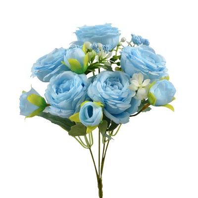 China Silk& Simulation Real Artificial Flower Plastic Touch 5 Heads Silk Persian Rose Bouquet For Wedding Backdrop Home Decoration for sale