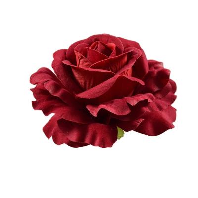 China Artificial Rose Heads Silk Red Velvet Flannel Roses Heads for Wedding Background Flower Wall Decoration for sale