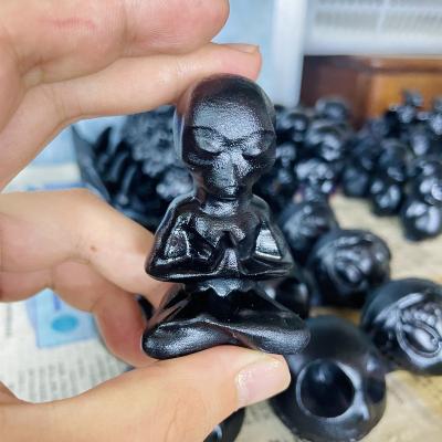 China Europe Natural Alien Crystal Crafts Obsidian Aliens For Home Decoration Crystal Hand Carving Obsidian Yoga for sale