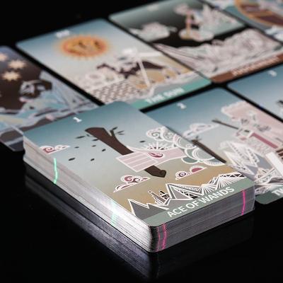 China Entertaiment Playing Cards Wholesale Custom Design LOGO Tarot Cards Printing Silver Edges CMYK Printing Paper Holographic Playing Cards With Guide for sale