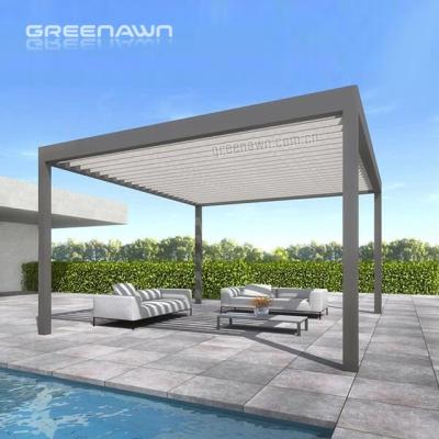 China Easily Assembled Patio Pergola Modern Waterproof Automatic Outdoor Aluminum Pergola Opening Louvered Roof for sale