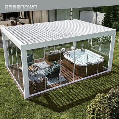 China Easily Assembled 3x3 Aluminum Lourve Pergola Louvered Pergola with Sliding Glass Door for Garden for sale