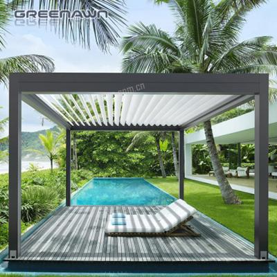 China Customized Easily Assembled Motorized Aluminum Sun Rain Cover 4x4m Louvered Roof En Patio Roof Pergola for sale