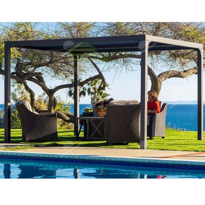 China Easily Assembled Manual Roof Of Waterproof Black Pergolas, Modern Pergola Gazebo For Outdoor Swimming Pool for sale