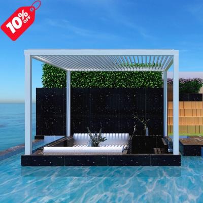 China Large Discount 3x3m Aluminum Outdoor Electric Garden Pergola Easily Assembled Pool Pergola With Electric Roof for sale